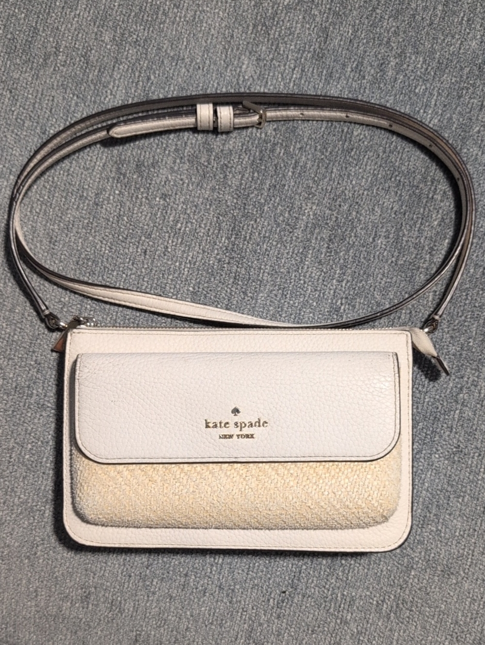 kate spade Off White and Gold Pebbled Leather Crossbody with Adjustable Strap